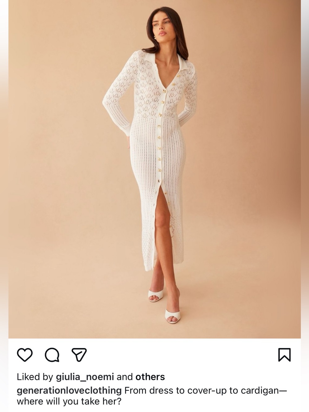 GENERATION LOVE Eleni Pointelle Knit Dress White L Gold Button Midi Cover Up - Picture 6 of 16